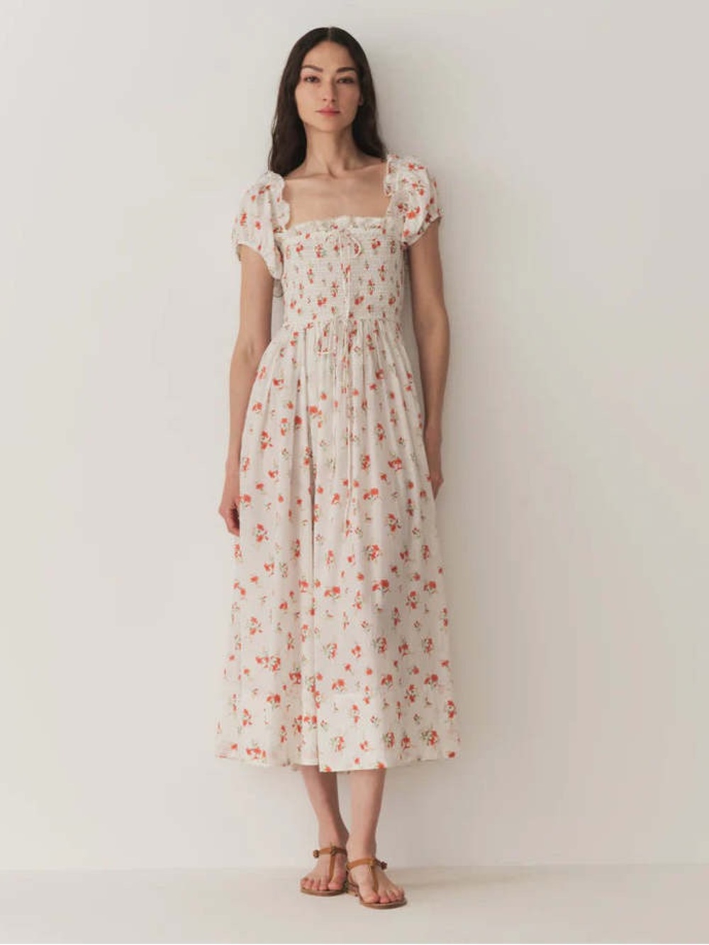 Doen Cream Maxi Dress with Orange Floral Print